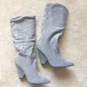 QUPID soft silver knit metallic boots